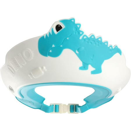 Articole Pentru Baie - Viziera de Protectie Baie Pentru Copii, Fippy, Model Dinozaur, Dimensiune ajustabila, Durabil, Usor de curatat, Impotriva Samponului, pentru Ochi si Urechi, TPE+PP, 22x21 cm, Albastru