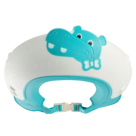 Articole Pentru Baie - Viziera de Protectie Baie Pentru Copii, Fippy, Model Hipopotam, Dimensiune ajustabila, Durabil, Usor de curatat, Impotriva Samponului, pentru Ochi si Urechi, TPE+PP, 22x21 cm, Albastru