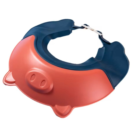 Articole Pentru Baie - Viziera de Protectie Baie Pentru Copii, Fippy, Model Purcelus, Dimensiune ajustabila, Durabil, Usor de curatat, Impotriva Samponului, pentru Ochi si Urechi, TPE+PP, 23x23 cm, Rosu