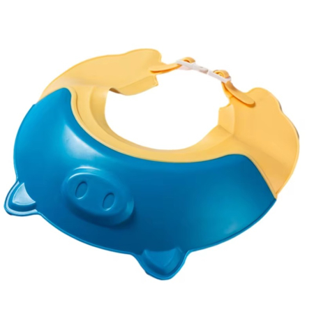 Articole Pentru Baie - Viziera de Protectie Baie Pentru Copii, Fippy, Model Purcelus, Dimensiune ajustabila, Durabil, Usor de curatat, Impotriva Samponului, pentru Ochi si Urechi, TPE+PP, 23x23 cm, Albastru