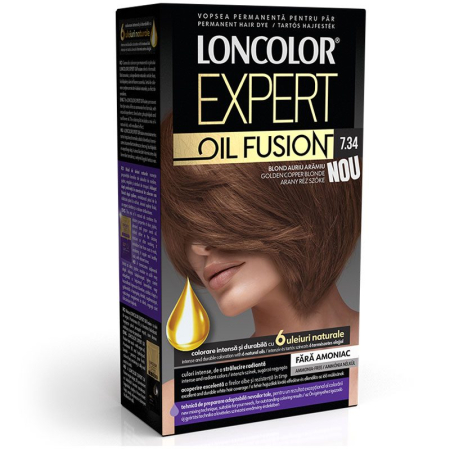 Vopsea De Par - Vopsea pentru Par, Loncolor Expert Oil Fusion, 7.34 Blond Auriu Aramiu