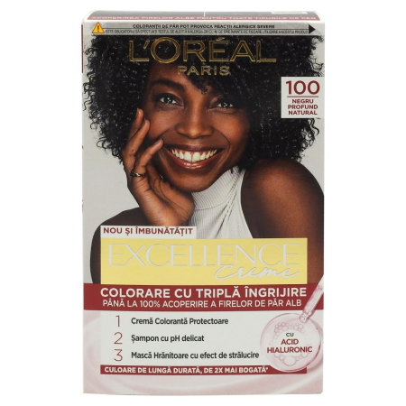 Vopsea De Par - Vopsea pentru Par, Loreal Excellence Creme, 1.00 Natural Derkest Black