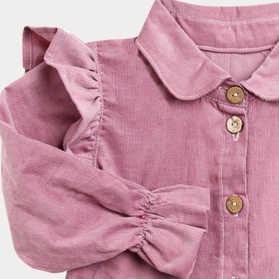 Rochita Premium din Catifea de Bumbac „Poveste de Iarna” niDom – Guler Peter Pan, Nasturi in Fata si Material European 100% Natural (Fabricat in Romania) [8]
