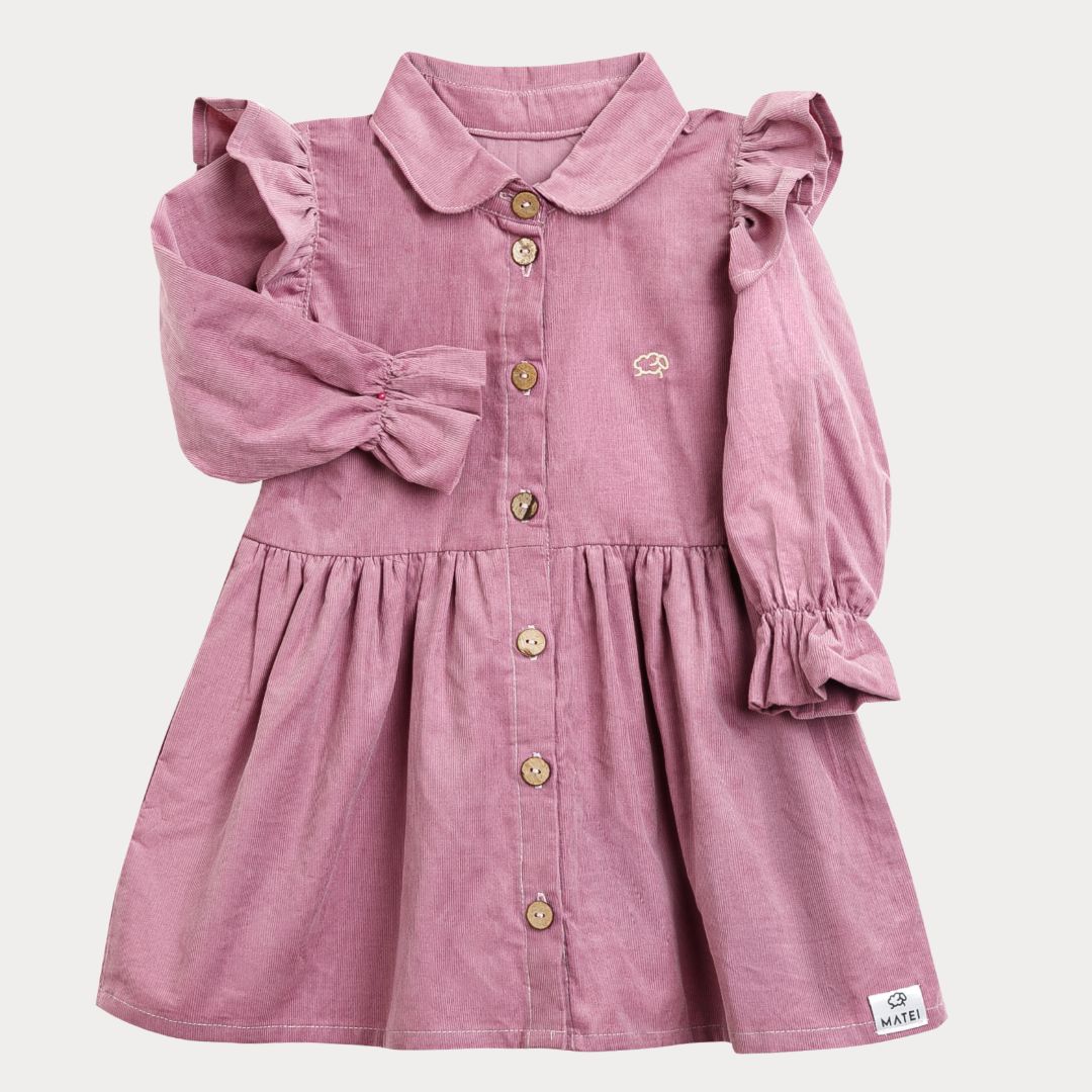 Rochita Premium din Catifea de Bumbac „Poveste de Iarna” niDom – Guler Peter Pan, Nasturi in Fata si Material European 100% Natural (Fabricat in Romania) [3]
