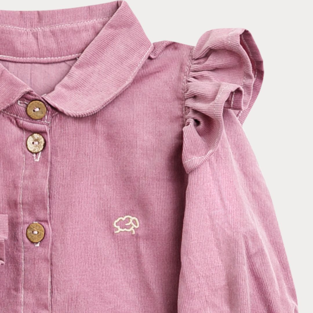 Rochita Premium din Catifea de Bumbac „Poveste de Iarna” niDom – Guler Peter Pan, Nasturi in Fata si Material European 100% Natural (Fabricat in Romania) [4]