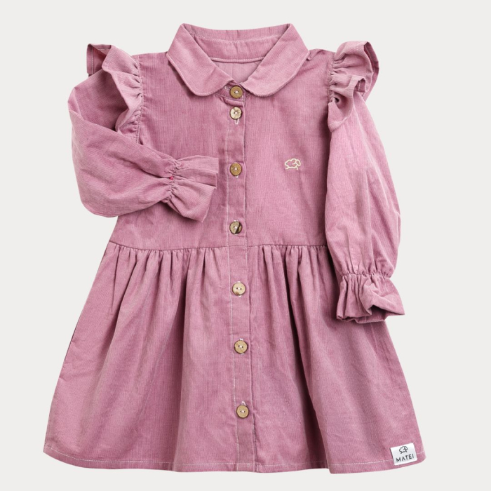 Rochita Premium din Catifea de Bumbac „Poveste de Iarna” niDom – Guler Peter Pan, Nasturi in Fata si Material European 100% Natural (Fabricat in Romania) [2]
