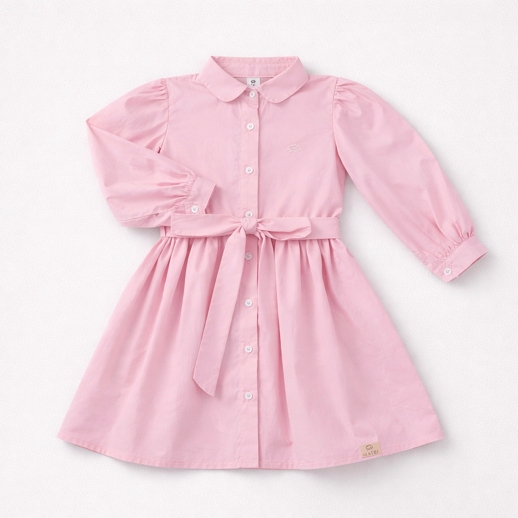 Rochita Tip Camasa din Poplin de Bumbac Premium „Smart Chic” niDom – Inchidere Completa cu Nasturi, Fusta Clos si Cordon Detasabil (Fabricat in Romania) [4]