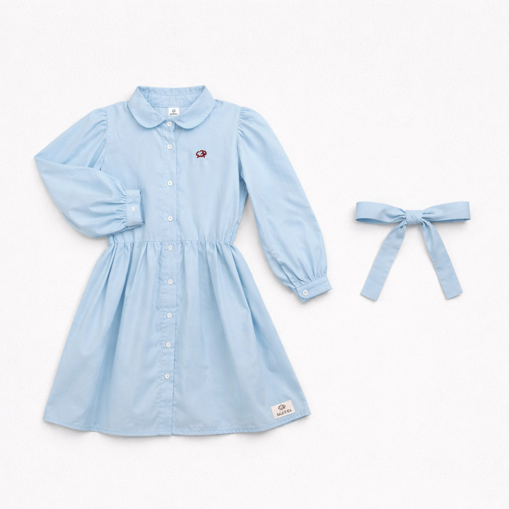 Rochita Tip Camasa din Poplin de Bumbac Premium „Smart Chic” niDom – Inchidere Completa cu Nasturi, Fusta Clos si Cordon Detasabil (Fabricat in Romania) [3]