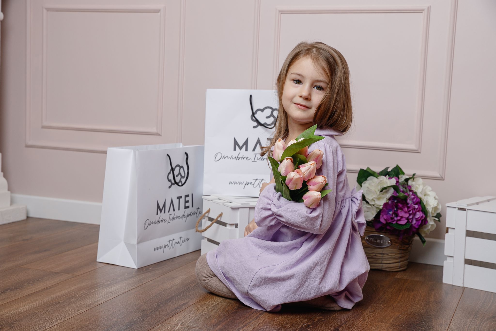 Set Premium din Bumbac 100% Certificat „Mica Printesa” Nidom – Rochita cu Nasturei, Bentita si Botosei (Fabricat in Romania) [4]