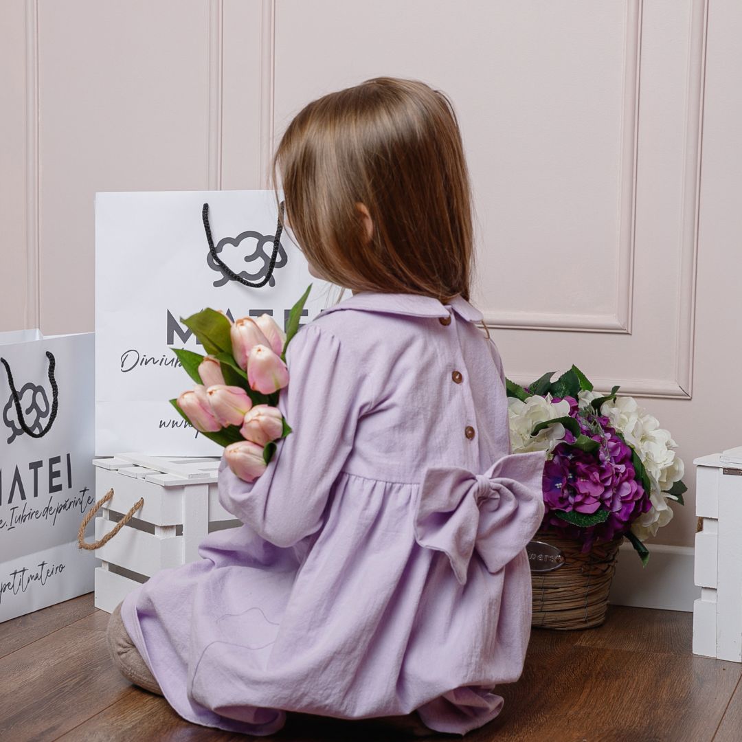 Set Premium din Bumbac 100% Certificat „Mica Printesa” Nidom – Rochita cu Nasturei, Bentita si Botosei (Fabricat in Romania) [3]
