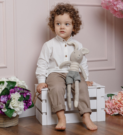 Baieti - Camasa Premium din Bumbac Prespalat Ivory pentru Baieti niDom – Model Casual-Elegant, Material European Certificat, Textura Ultra-Moale si Respirabila (Fabricat in Romania)