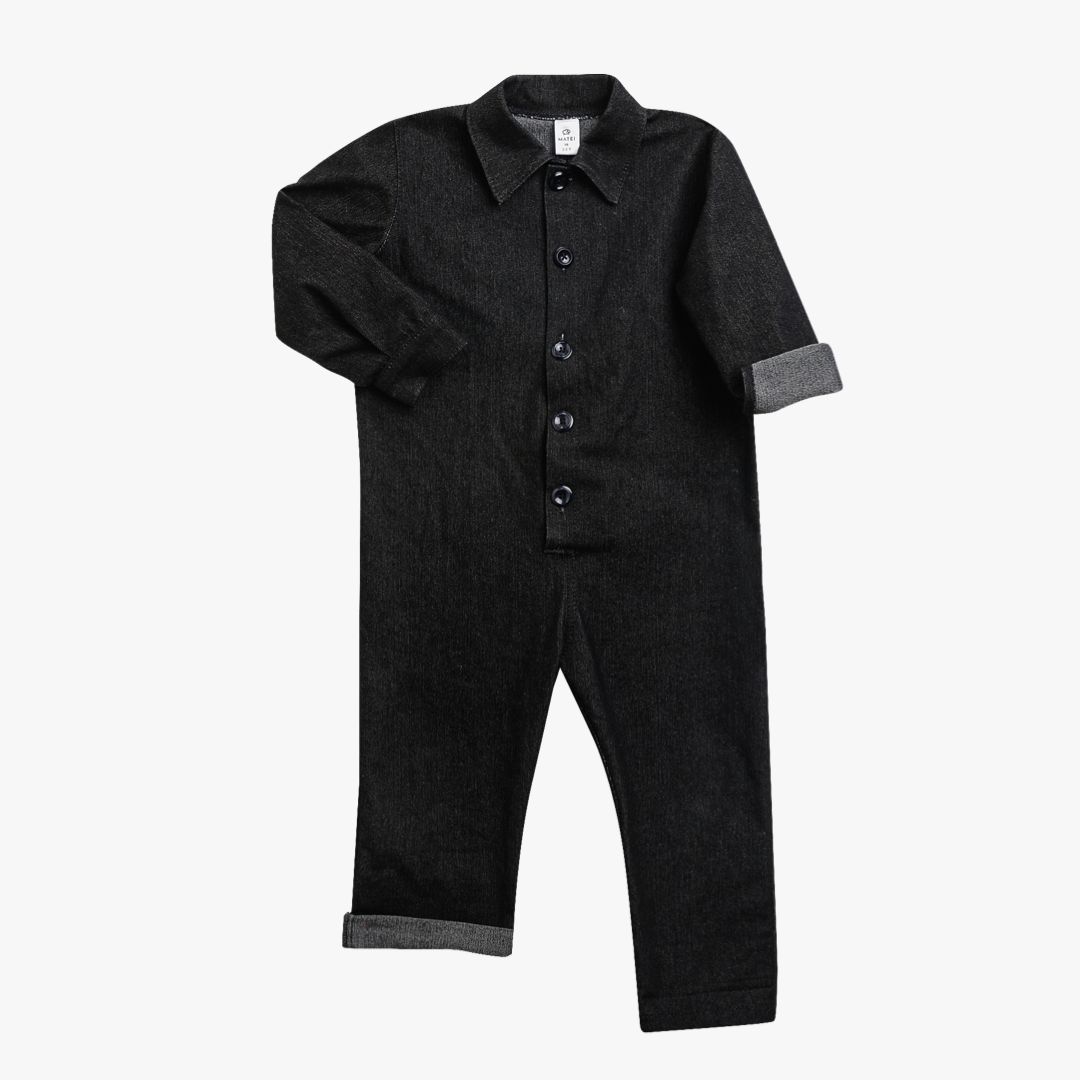 Baieti - Salopeta Premium din Blug Negru pentru Copii niDom – Denim din Bumbac European Certificat, Confortabila si Ultra-Rezistenta la Uzura (Fabricat in Romania)