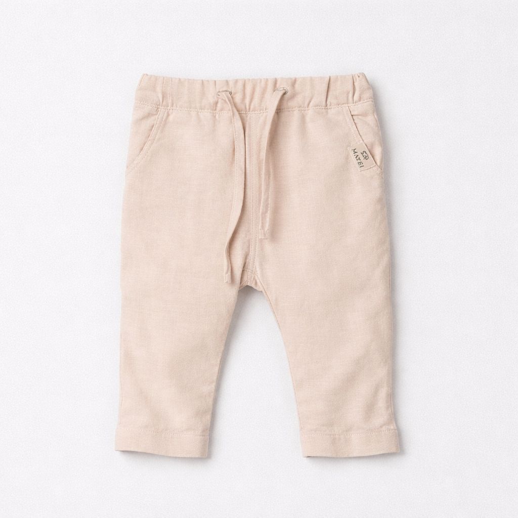 Fetite - Pantaloni Unisex din In Pur pentru Copii niDom – Material European Certificat, Ultra-Respirabili, Termoreglatori si Rezistenti (Fabricat in Romania)
