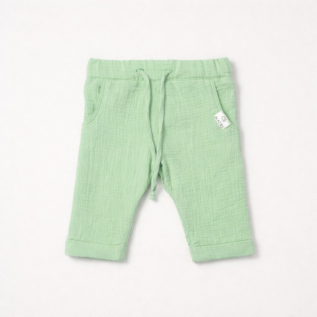 Fetite - Pantaloni Premium din Muselina de Bumbac „Norisor Lejer” niDom – Banda Elastica cu Snur Decorativ, Taietura Dreapta si Buzunare (Fabricat in Romania)