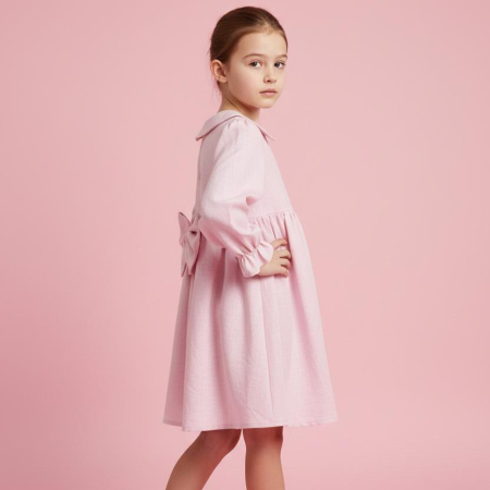 Fetite - Rochita Premium din In Pur „Simplitate Eleganta” niDom – Material European Certificat Oeko-Tex, Nasturi la Spate (Fabricat in Romania)