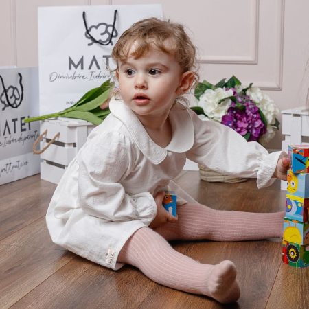 Fetite - Set Premium din Bumbac 100% Certificat „Mica Printesa” Nidom – Rochita cu Nasturei, Bentita si Botosei (Fabricat in Romania)