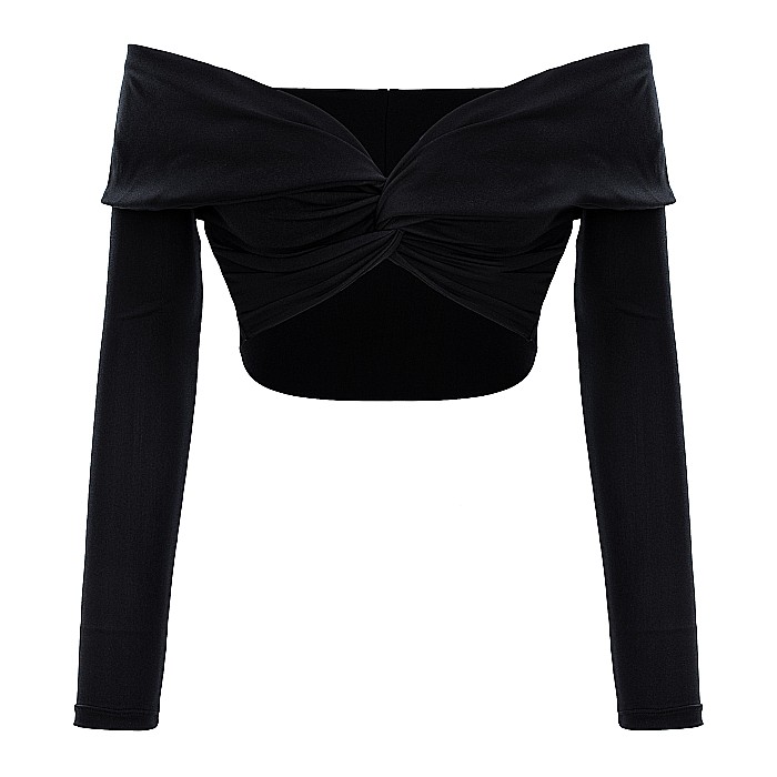 Top Dama Cu Umerii Goi Si Maneca Lunga Negru Lycra - Mia [2]