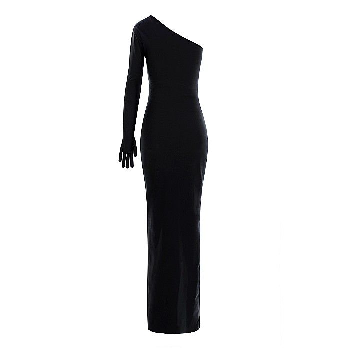 Rochie Neagra Dama Lunga Cu O Maneca Lycra - Axelle [2]