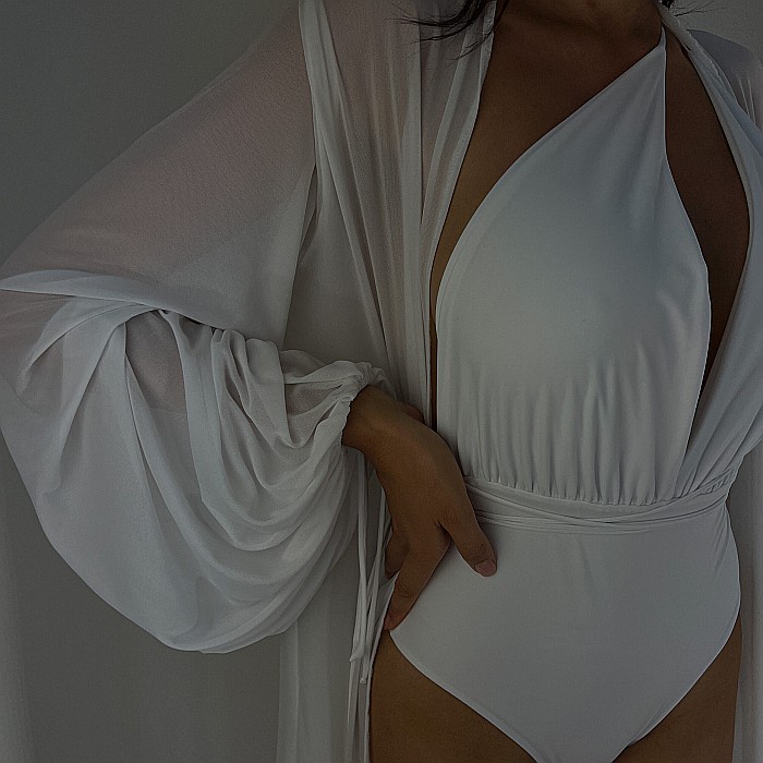 Costum De Baie Decoltat Versatil Alb Lycra - Amanza [5]