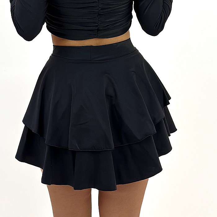 Fusta Dama Scurta Cu Volane Neagra Lycra - Cora [3]