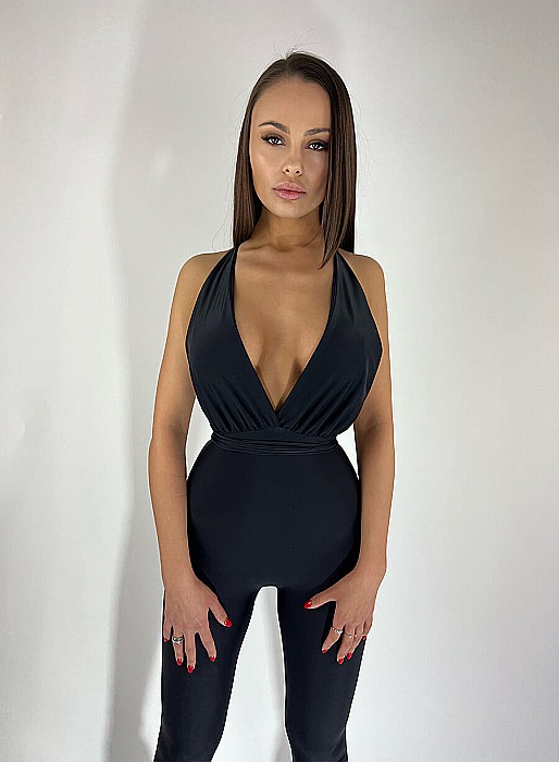 Salopeta Dama Lunga Decoltata Cu Spatele Gol Neagra Lycra - Madison [8]