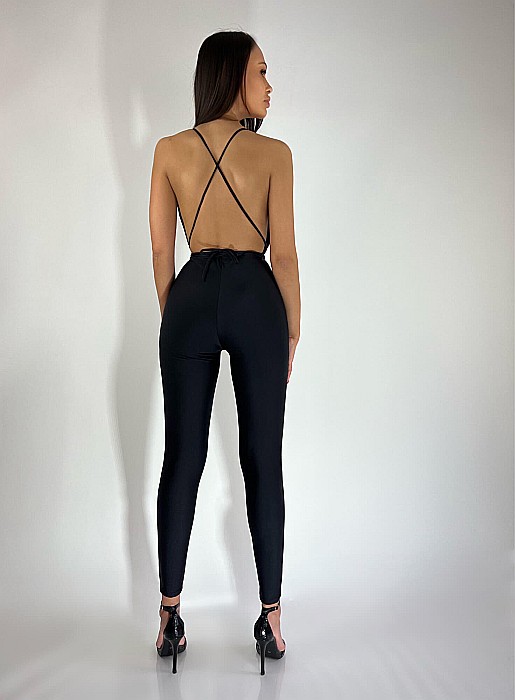 Salopeta Dama Lunga Decoltata Cu Spatele Gol Neagra Lycra - Madison [7]