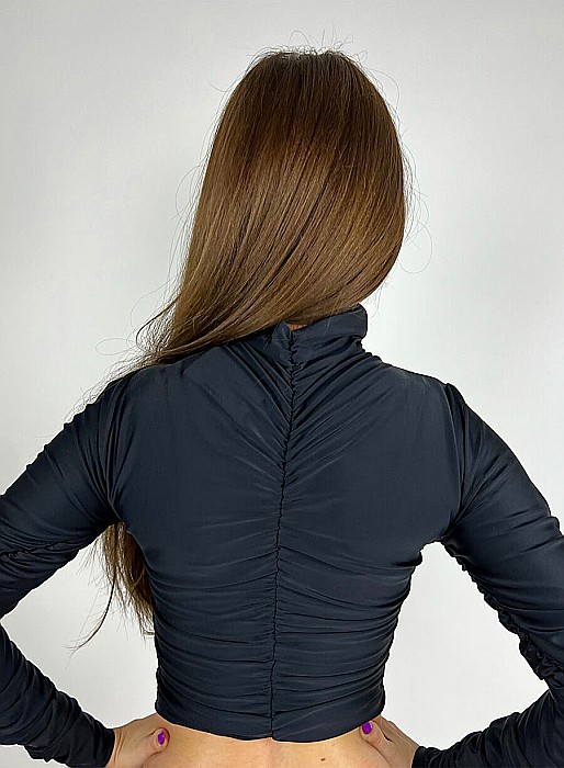 Top Dama Pe Gat Cu Maneca Lunga Negru Lycra - Lorraine [5]