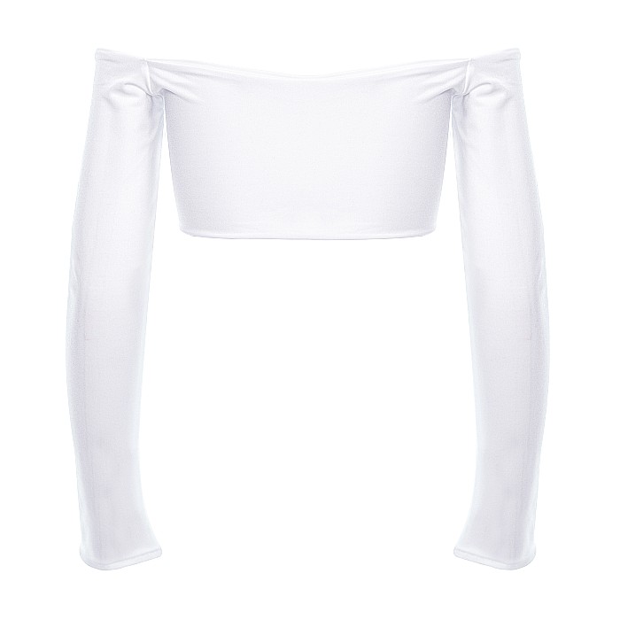 Top Dama Cu Umerii Goi Si Maneca Lunga Alb Lycra - Welly [2]