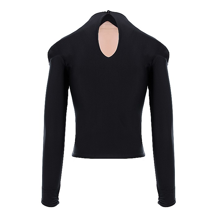 Top Dama Cu Umerii Goi Si Maneca Lunga Negru Lycra - Ments [2]