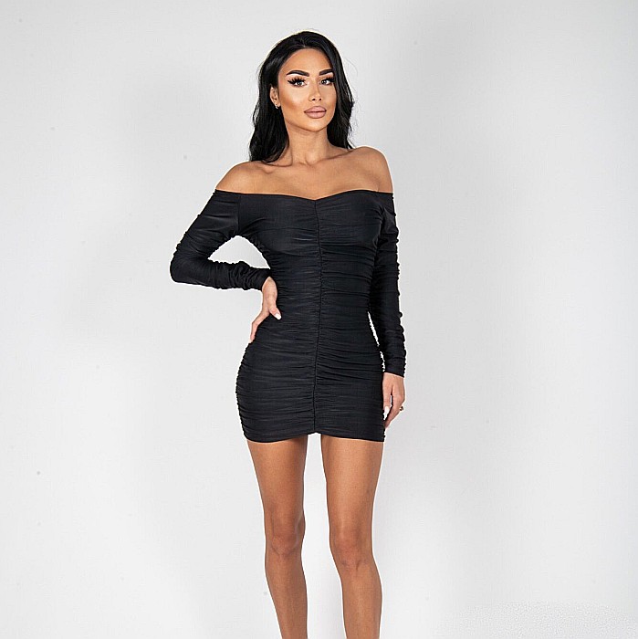 Rochie Dama Scurta Cu Umerii Goi Neagra Lycra – Kayla [3]