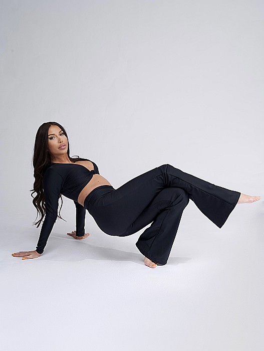 Pantaloni Dama Lungi Evazati Negri Lycra - Mollys [3]