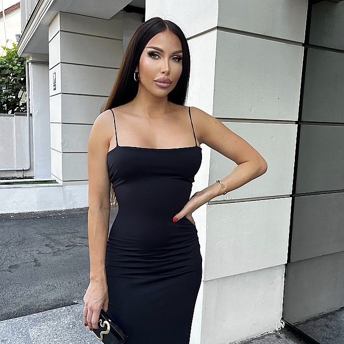 Rochie Dama Lunga Decoltata Neagra Lycra - Olesya [5]