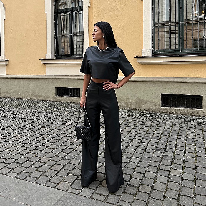 Top Dama Cu Maneca Scurta Si Umeri Negru Piele Eco - Dimitra [5]