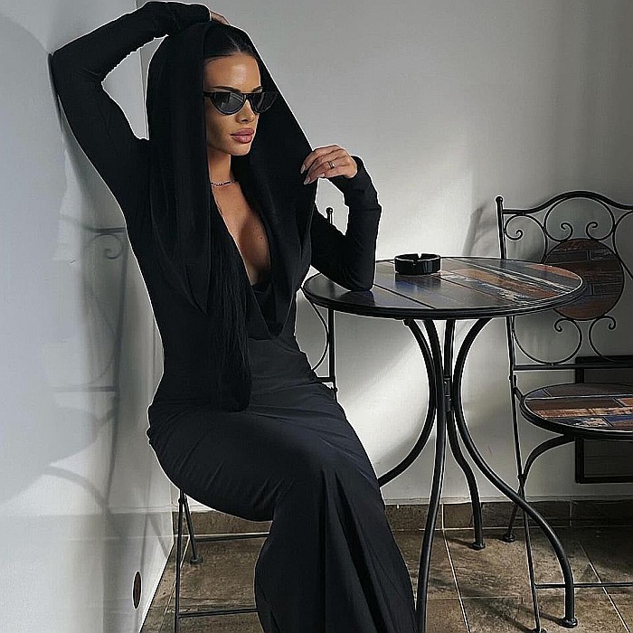 Rochie Dama Lunga Cu Gluga Neagra Lycra - Rahaby [6]