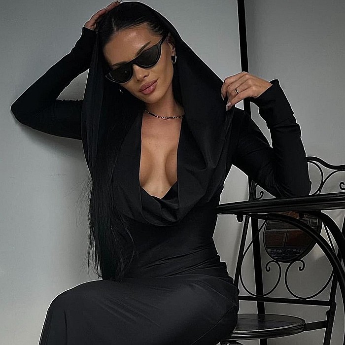 Rochie Dama Lunga Cu Gluga Neagra Lycra - Rahaby [4]