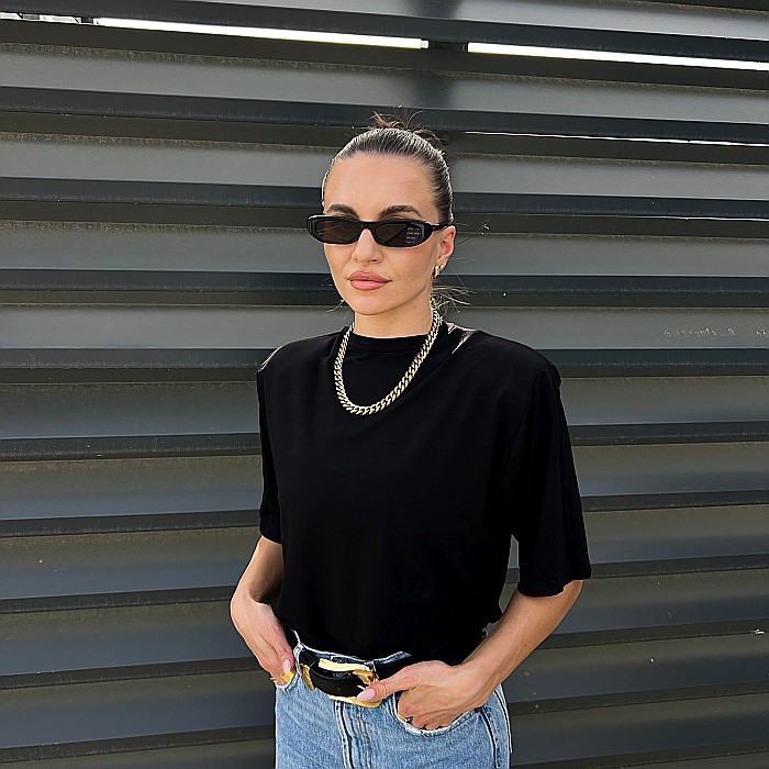 Tricou Dama Cu Maneca Scurta Si Umeri Negru Lycra - Nirva [2]