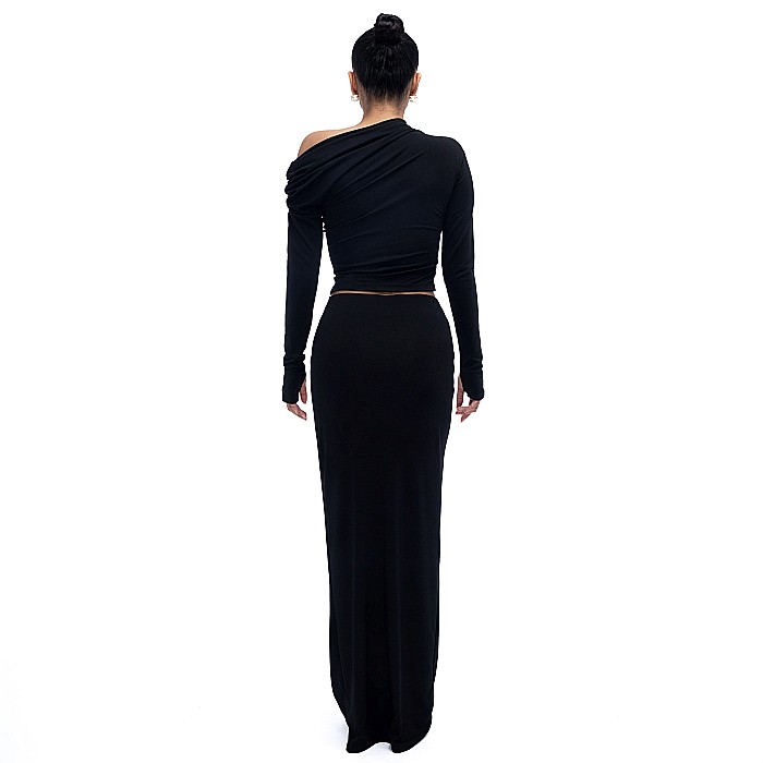 Top Dama Lung Pe Un Umar Negru Lycra- Deea [6]