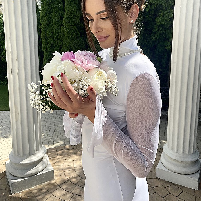 Rochie Cununie Civila Midi Cu Spatele Gol Alba Lycra - Polina [4]