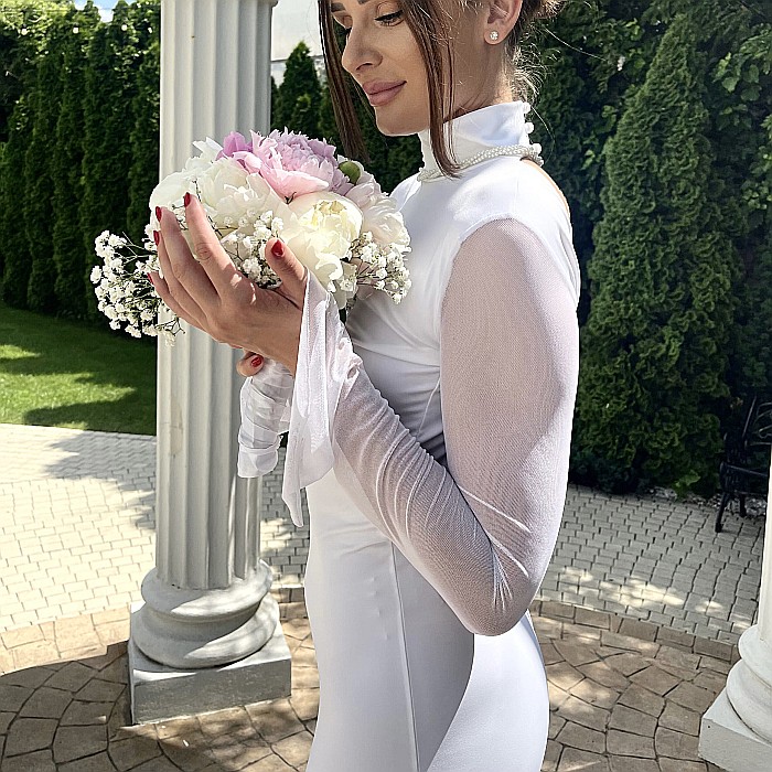 Rochie Cununie Civila Midi Cu Spatele Gol Alba Lycra - Polina [3]