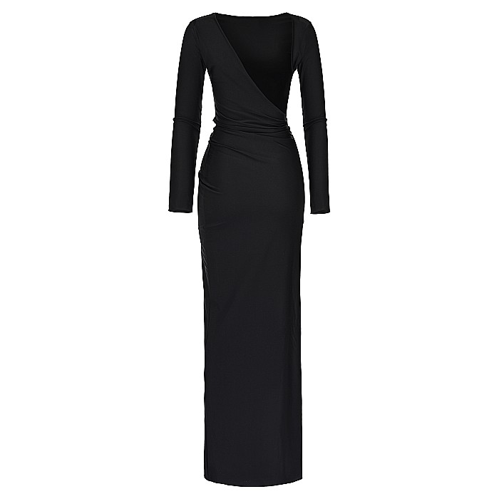 Rochie Dama Lunga Crapata Pe Picior Neagra Lycra - Feliksa [2]
