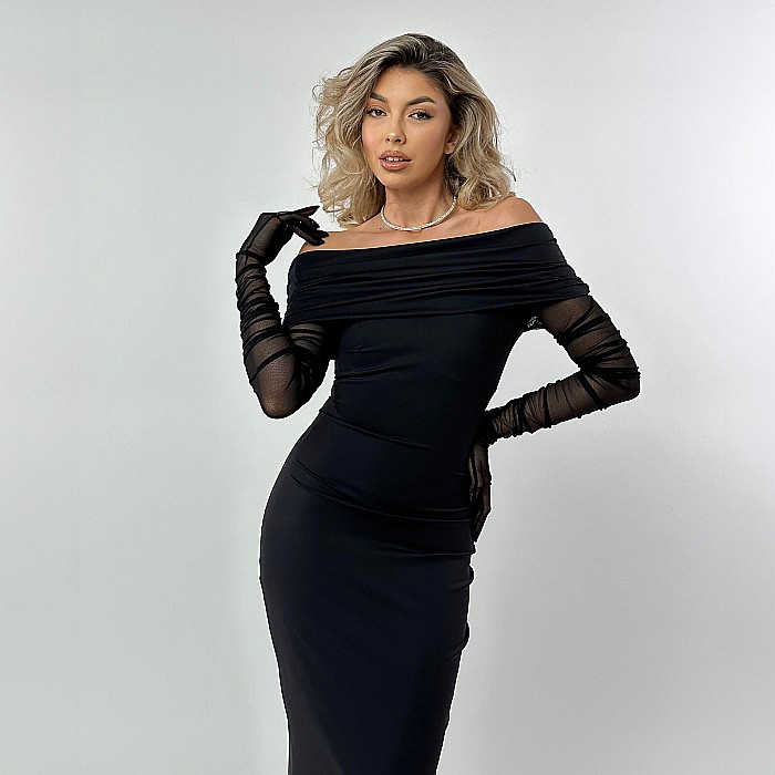 Rochie Dama Lunga Cu Umerii Goi Neagra Lycra - Ruxa [4]