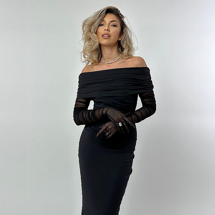 Rochie Dama Lunga Cu Umerii Goi Neagra Lycra - Ruxa [6]