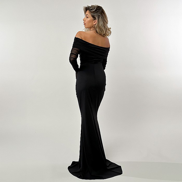 Rochie Dama Lunga Cu Umerii Goi Neagra Lycra - Ruxa [8]