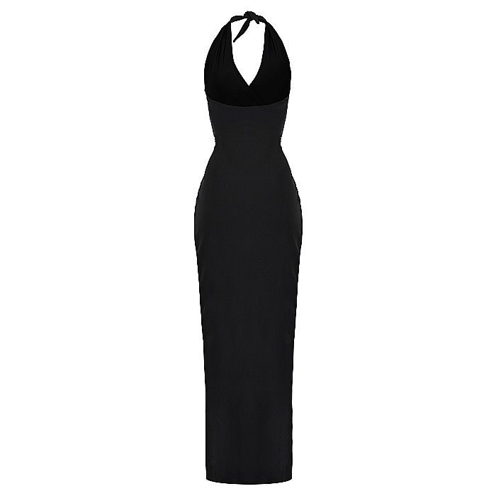 Rochie Dama Lunga Decoltata Neagra Lycra - Anya [2]