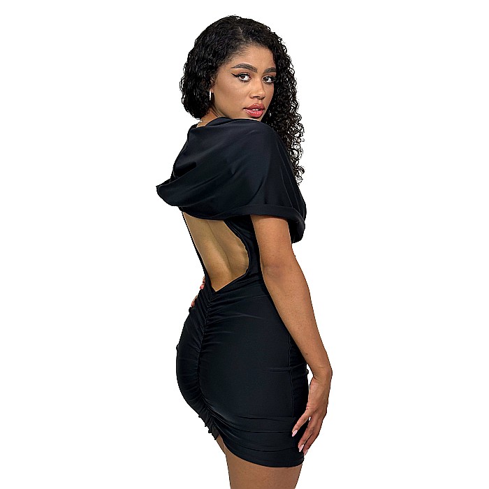 Rochie Dama Scurta Cu Gluga Neagra Lycra - Fabia [4]