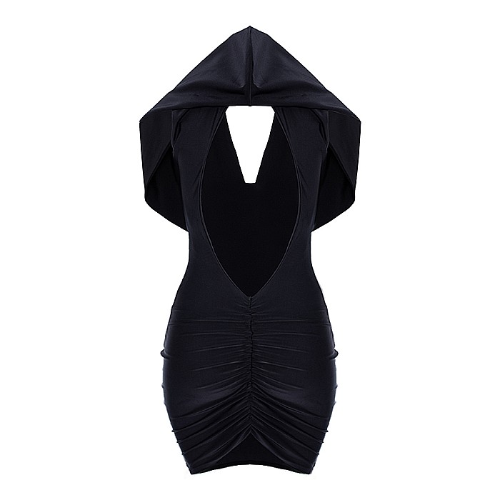 Rochie Dama Scurta Cu Gluga Neagra Lycra - Fabia [2]