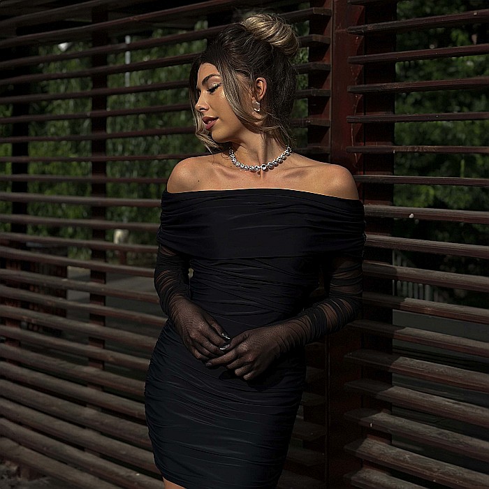 Rochie Dama Scurta Cu Umerii Goi Neagra Lycra - Ruxa [6]