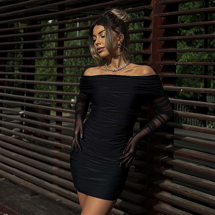 Rochie Dama Scurta Cu Umerii Goi Neagra Lycra - Ruxa [7]