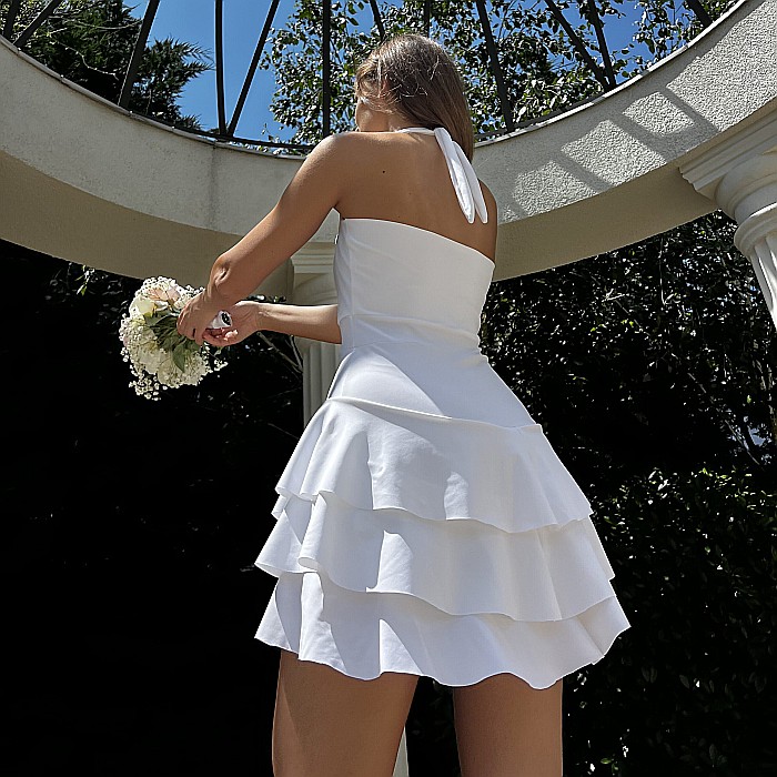 Rochie Cununie Civila Scurta Cu Volane Alba Lycra - Serefina [3]