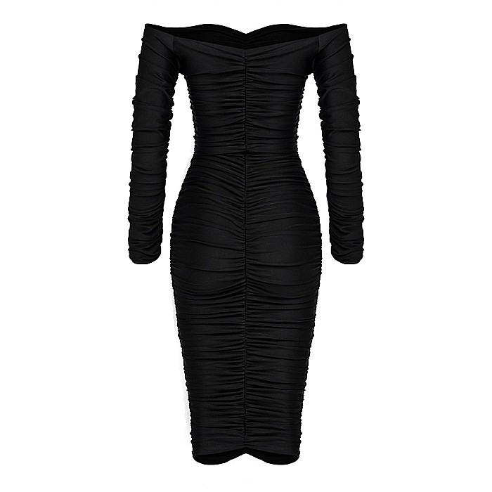 Rochie Dama Medie Cu Umerii Goi Neagra Lycra – Kayla [2]